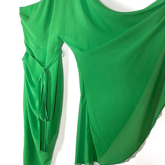 Michael Costello Heaven‎ Chiffon One Shoulder Dress Green Asymmetric Hem Sz XS - Picture 7 of 13